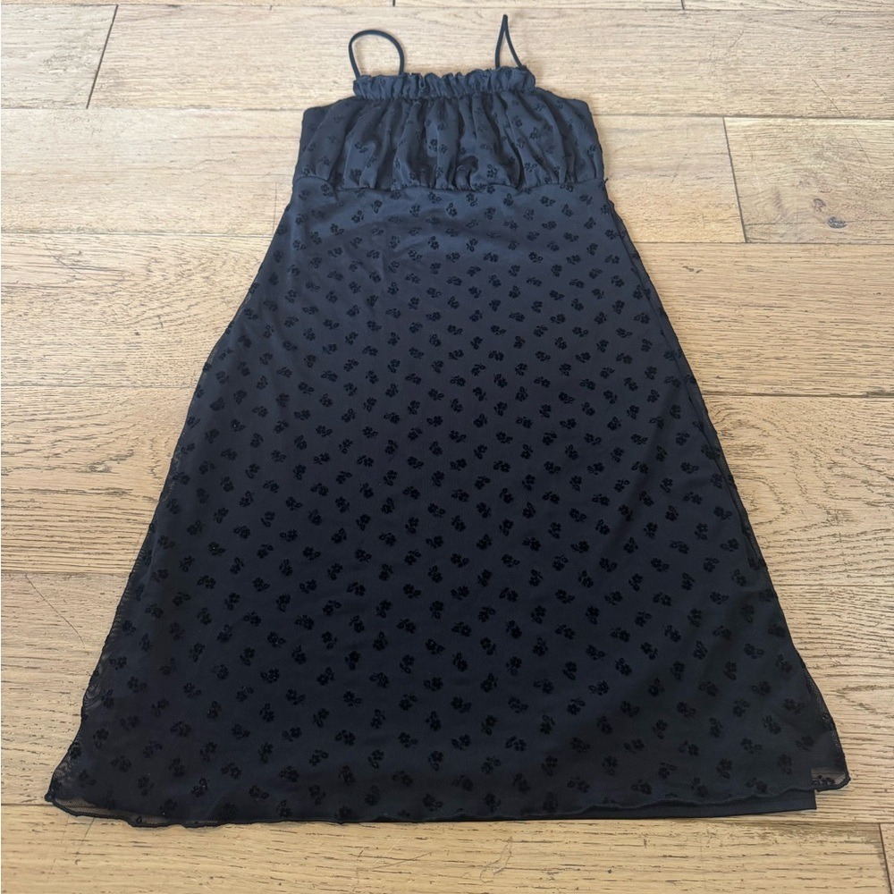 Nasty Gal Collection Black Mesh Flocked Floral Mini Dress‎ Empire Size 0 (753)